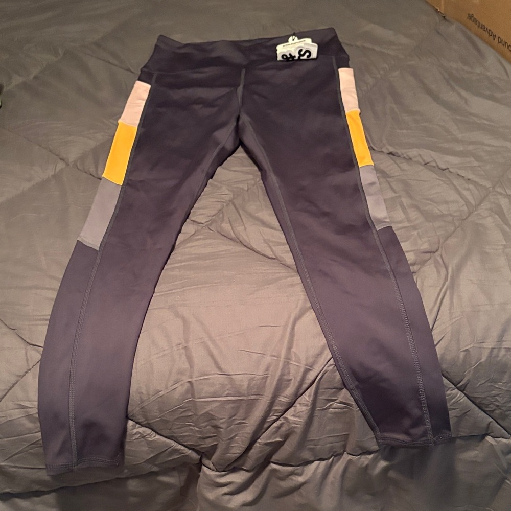 Women's Color Block Leggings in Purple and Yellow